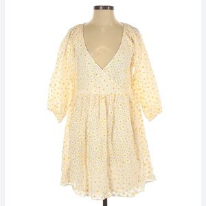 Women’s Yellow Floral V-Neck Midi Dress
